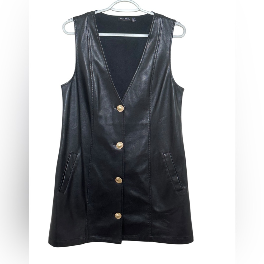 Nasty Gal Faux Leather Vest Dress Black Size 6 - Picture 2 of 6